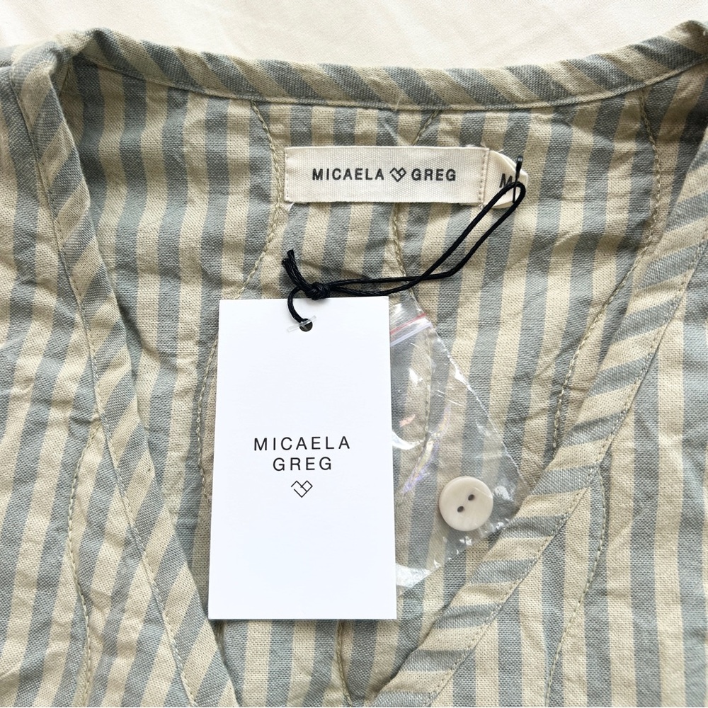 $540 Micaela Greg 100% Organic Cotton Quilted Liner Jacket Medium Womens Stripe - Picture 5 of 6
